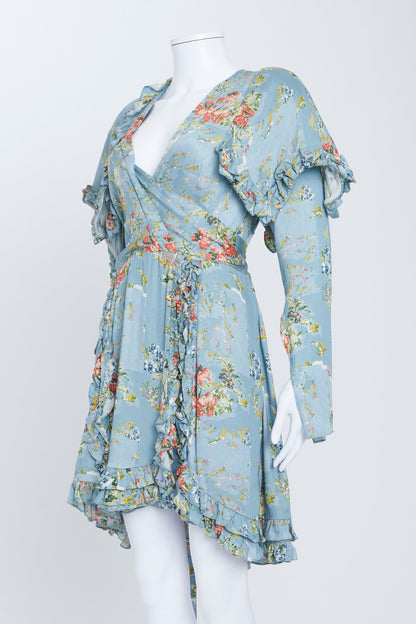 Blue Floral Shoulder Panel Dress