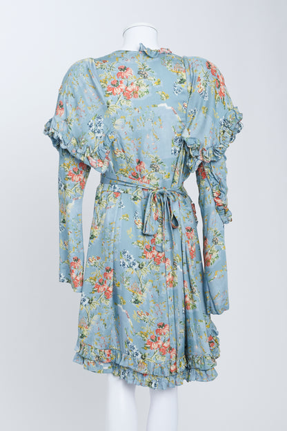 Blue Floral Shoulder Panel Dress