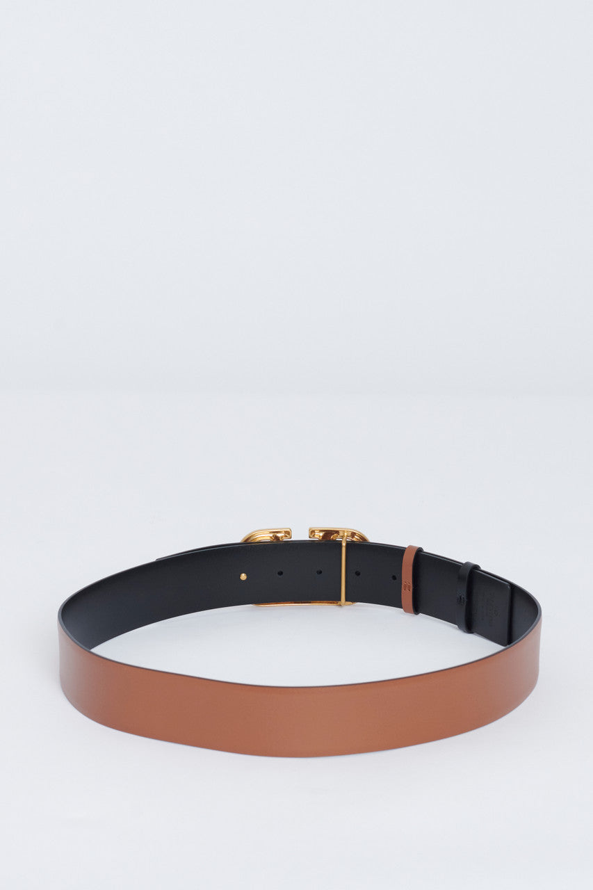 Brown Leather Belt with Gold Buckle