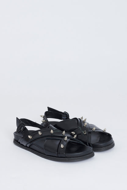 Black Multi Strap Studded Sandal Slide