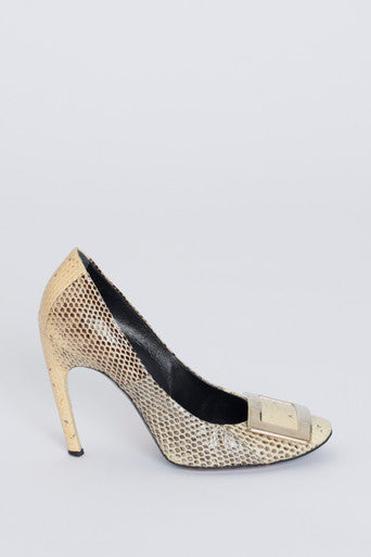 Cream Snake Print Preowned Pumps