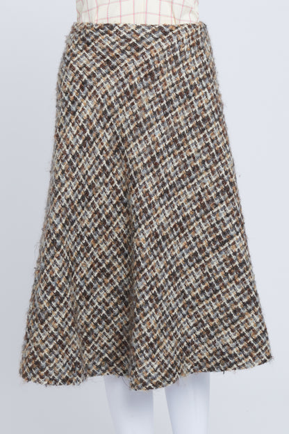 Multicoloured Checkered Wool and Mohair Knee-length Skirt