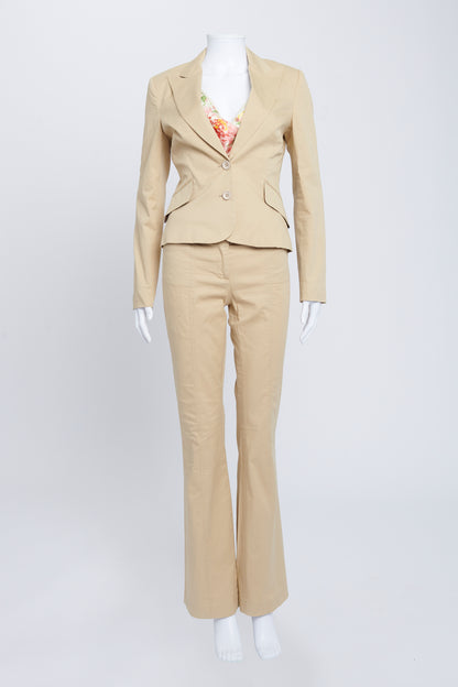 Vintage Camel Cotton Suit With Cropped Blazer