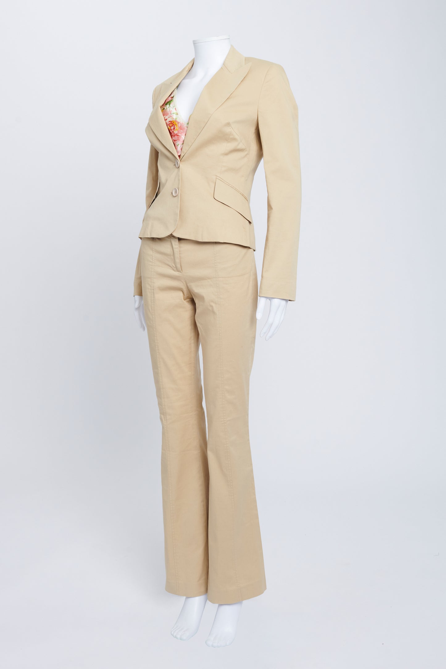 Vintage Camel Cotton Suit With Cropped Blazer