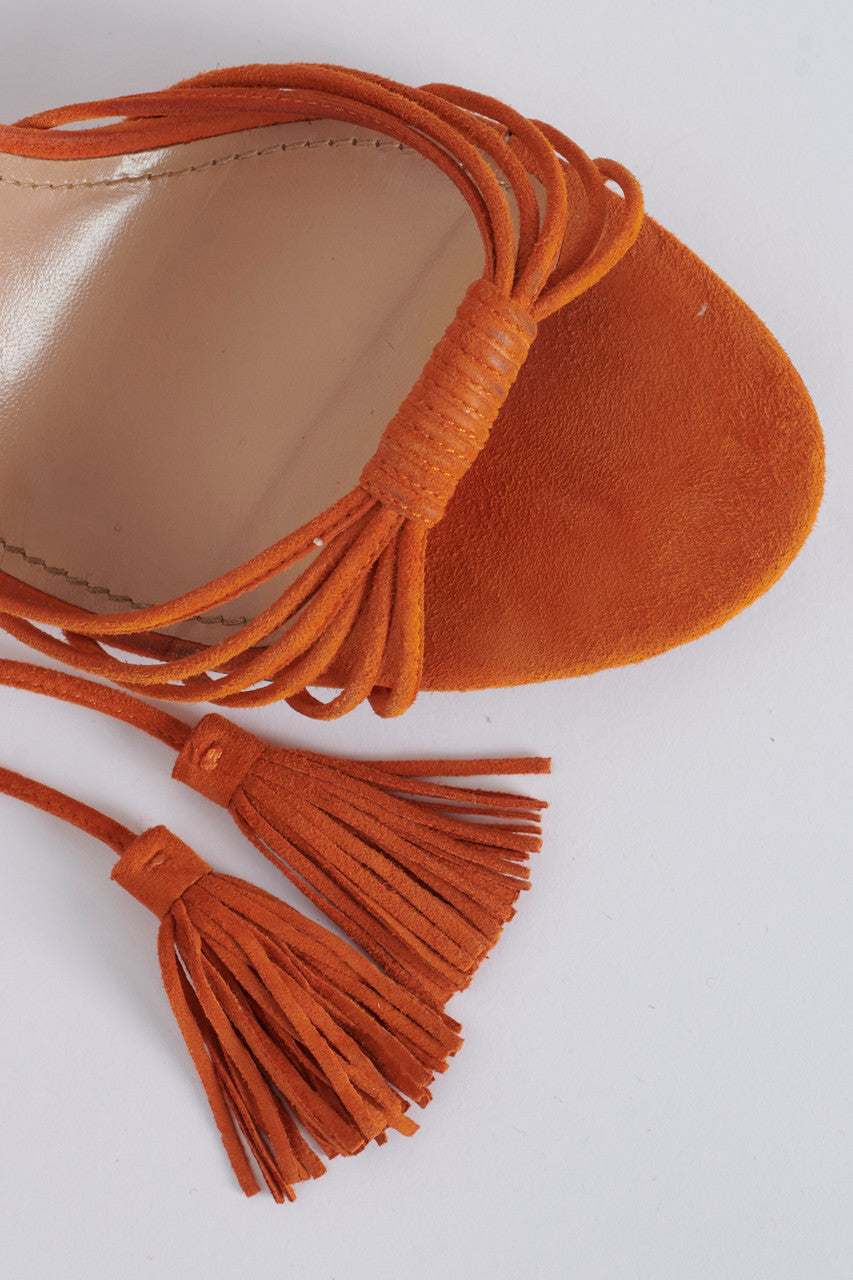 Orange Suede Ankle Wrap Preowned Heels
