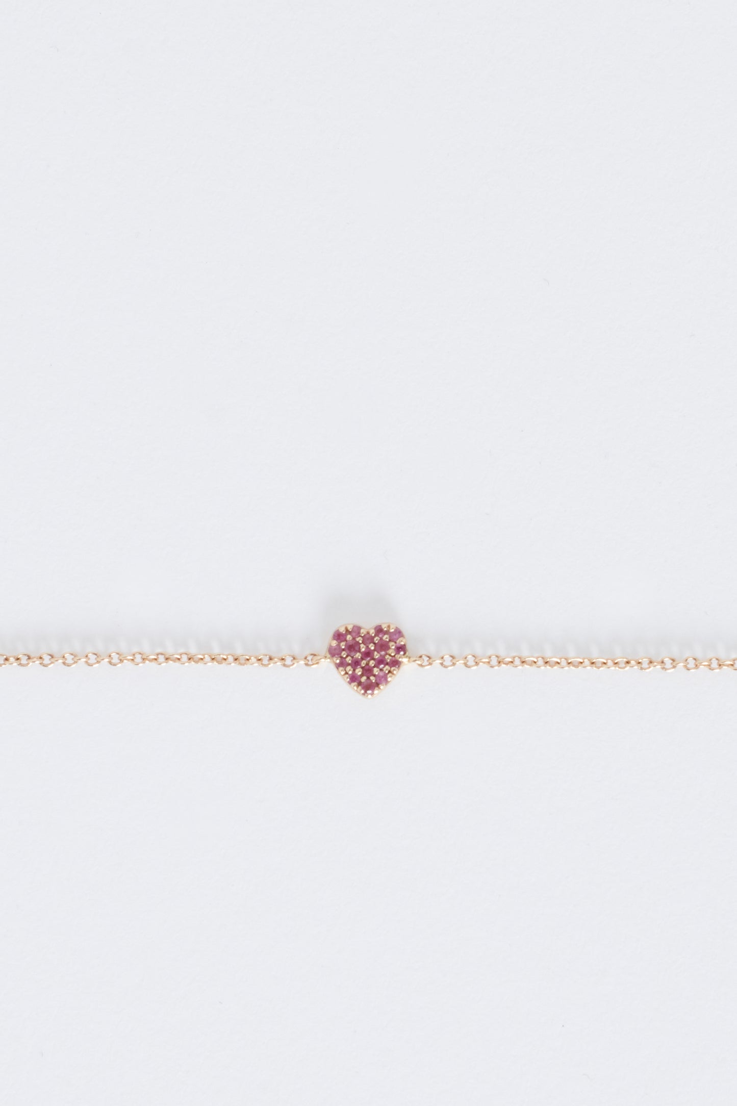 14KT Gold Chain Bracelet with Pink Sapphire Heart Shaped Pendant