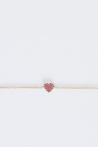 14KT Gold Chain Bracelet with Pink Sapphire Heart Shaped Pendant