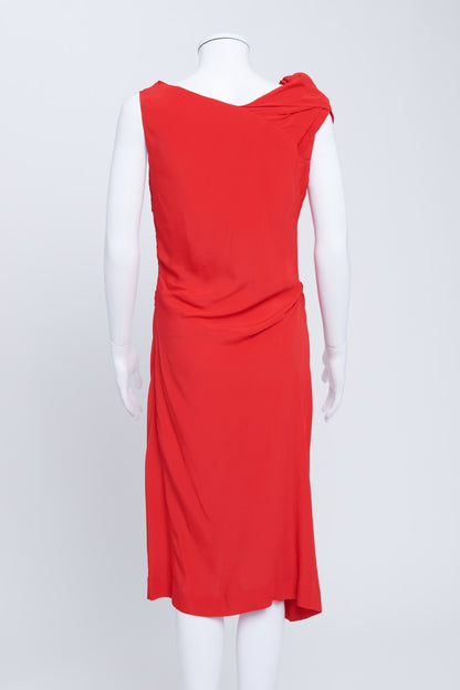 Red Asymmetric Draped Midi Dress