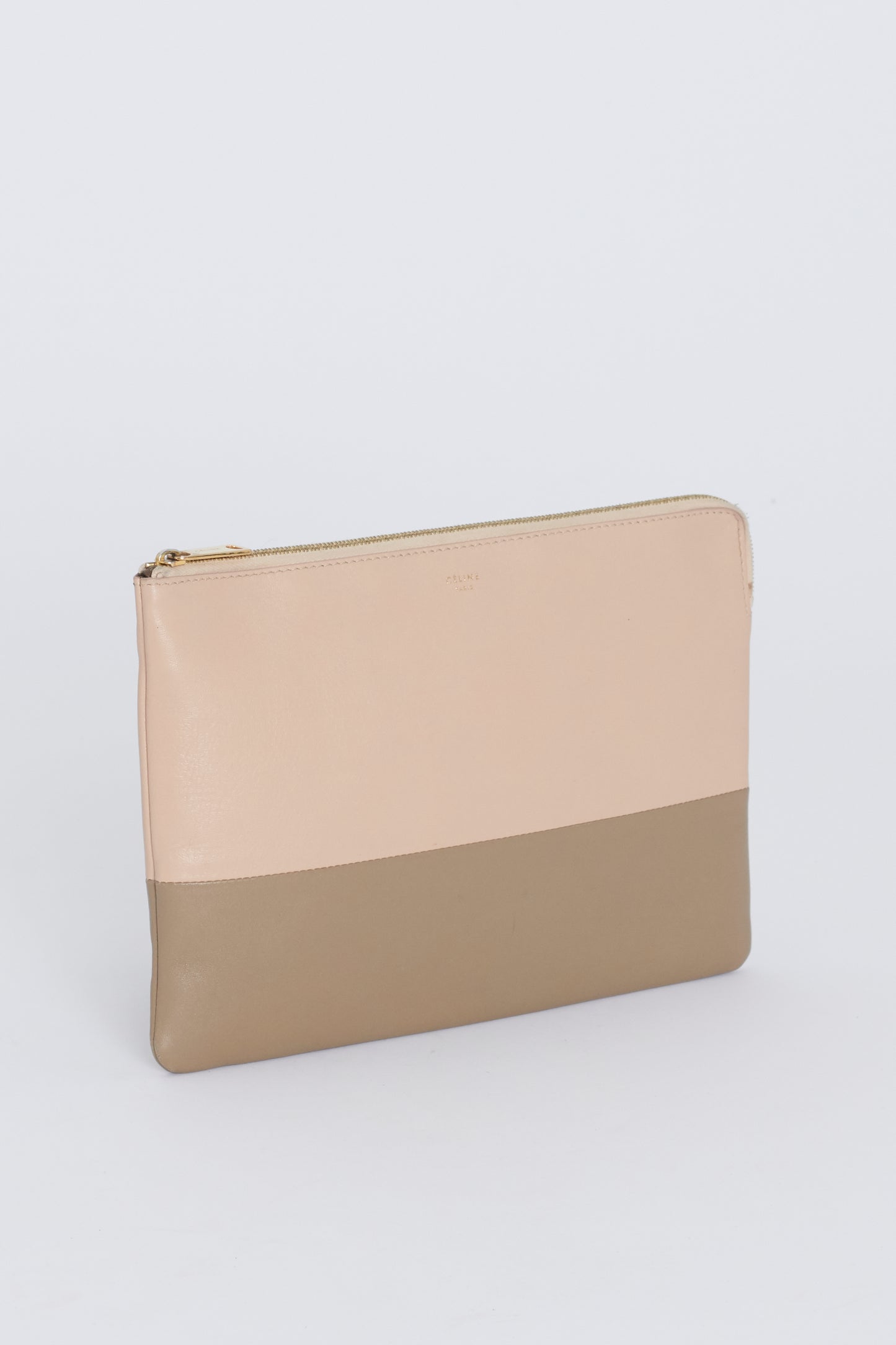 Pink and Taupe Colour Block Leather Preowned Clutch