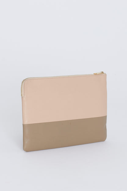 Pink and Taupe Colour Block Leather Preowned Clutch