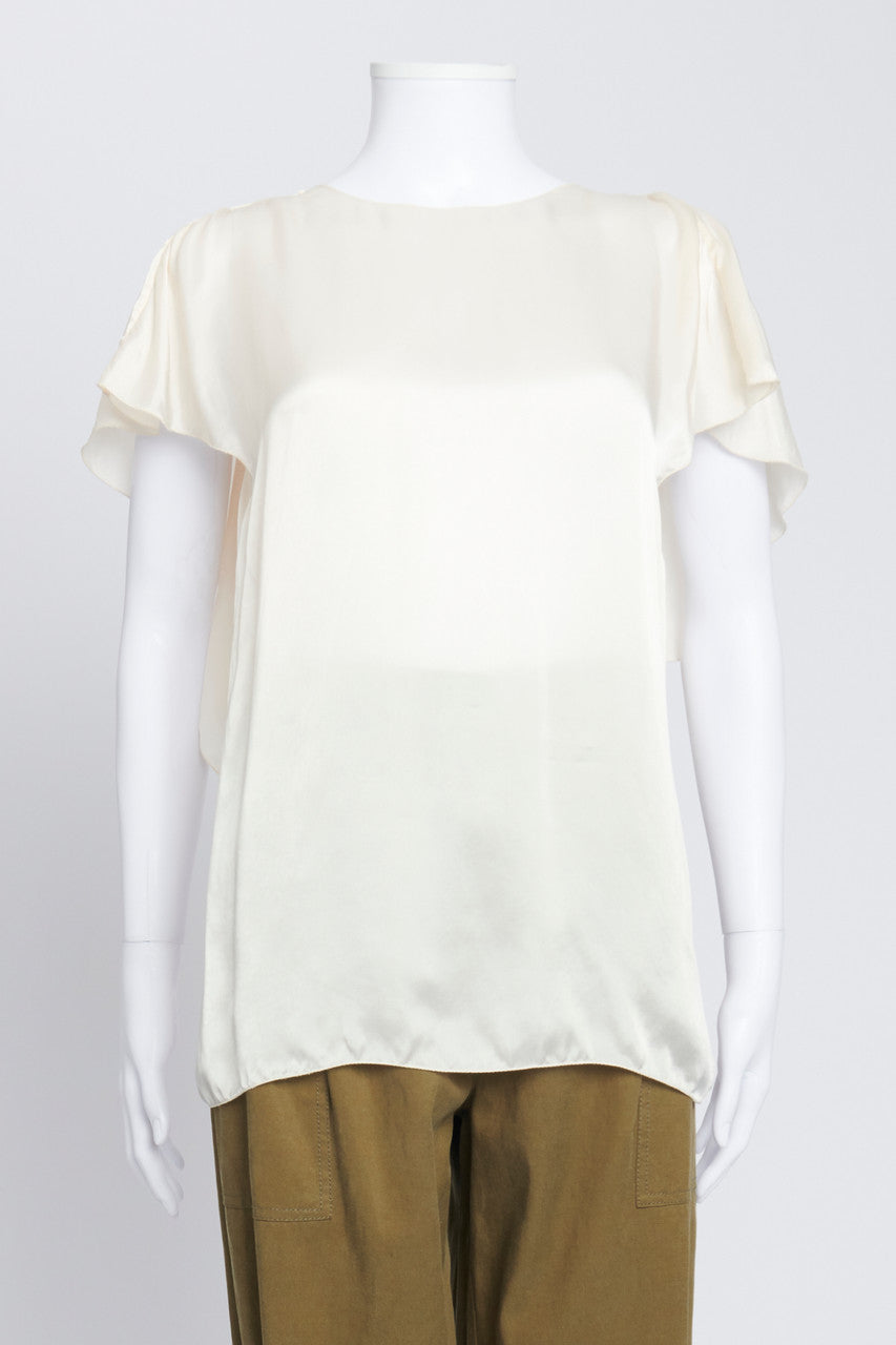 Cream Silky Short Sleeved Top with Open Back
