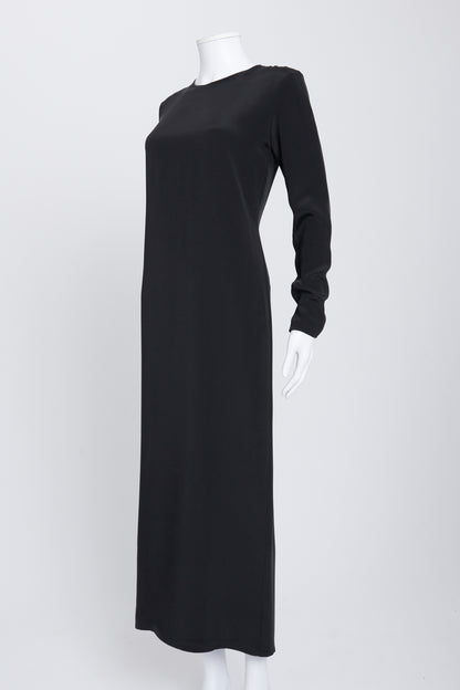 Black Jacqueline Long-Sleeved Silk-Satin Maxi Dress