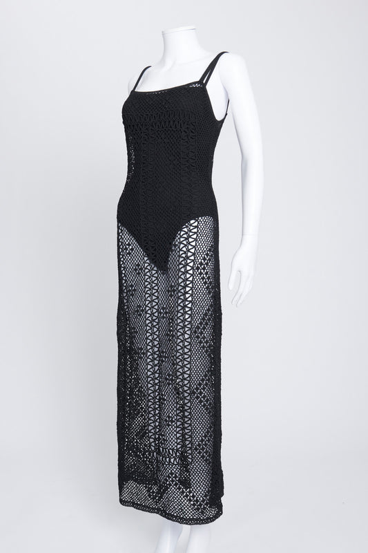 Black Crochet Midi Slip Dress