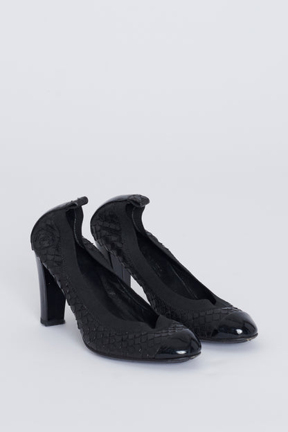 Black Snakeskin Elasticated Round Toe Preowned Pumps