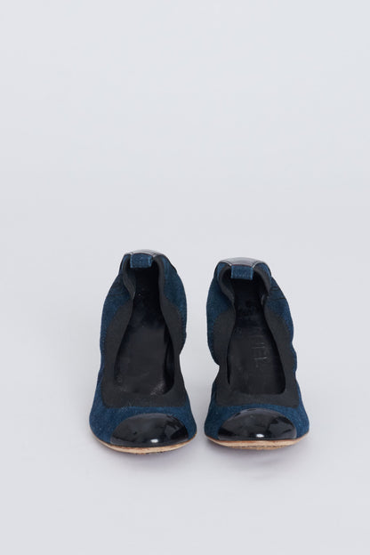 Denim Blue Elasticated Round Toe Preowned Heels