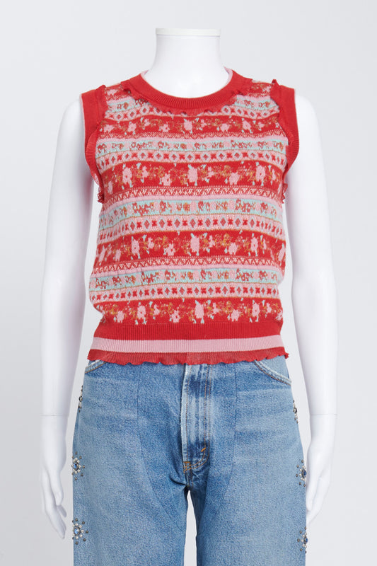 Red Basilia Ruffled Wool-Blend Jacquard Sweater Vest