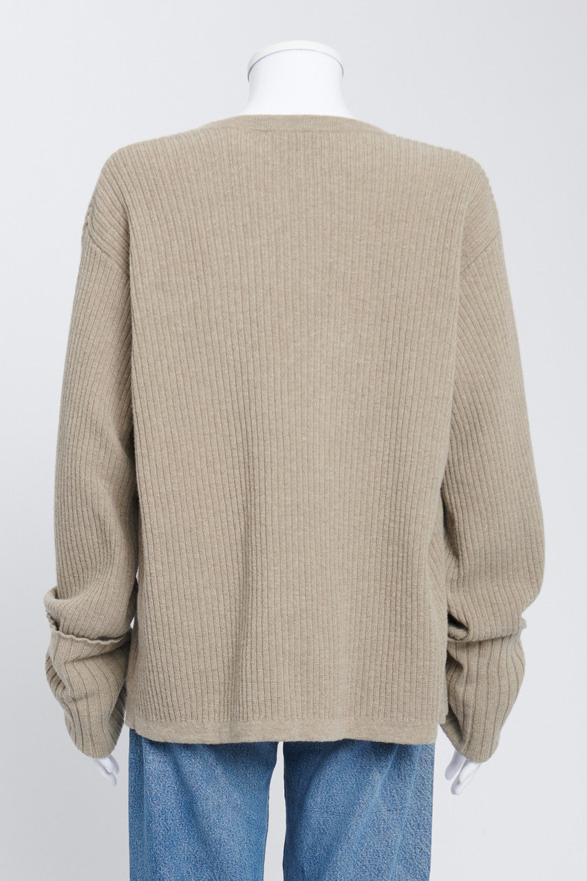 Light Grey Ribbed Wool Cardigan