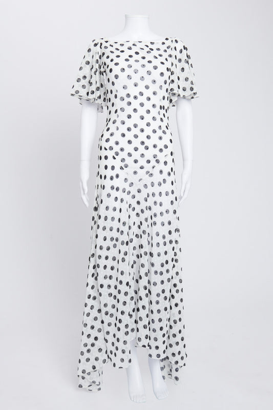 White and Black Polka Dot Sheer Maxi Dress