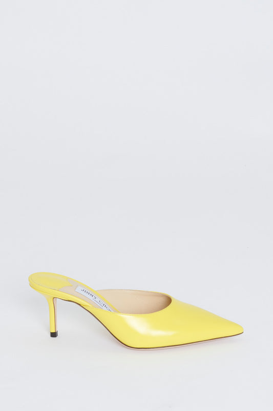 Yellow Leather Pointed Toe Backless Heels