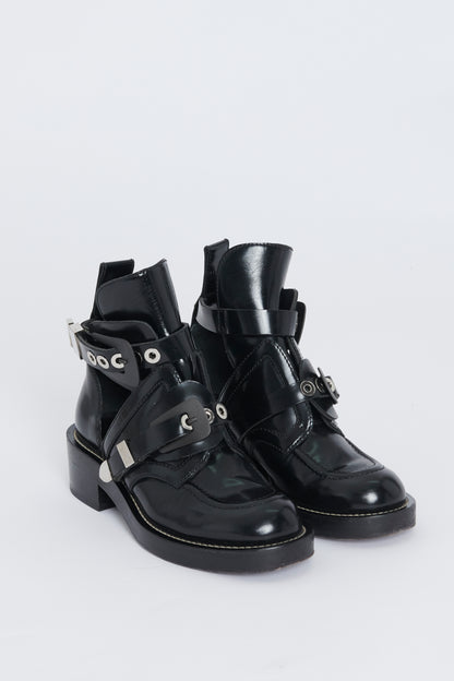 Black Leather Ceinture Cut-Out Ankle Boots