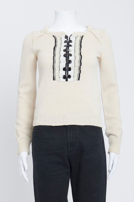 Cream Knitted Preowned Sweater with Seashell Embellishment