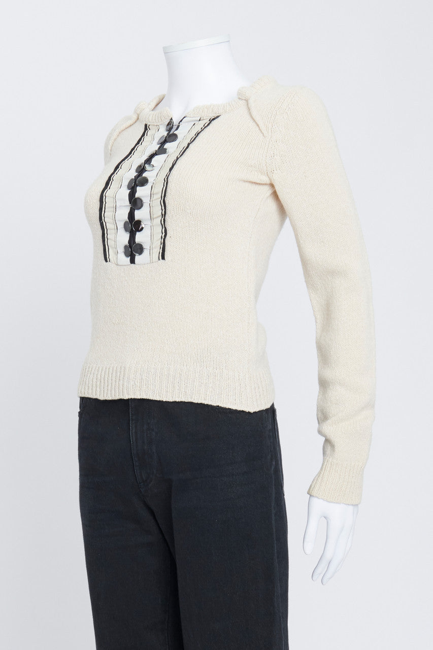 Cream Knitted Preowned Sweater with Seashell Embellishment