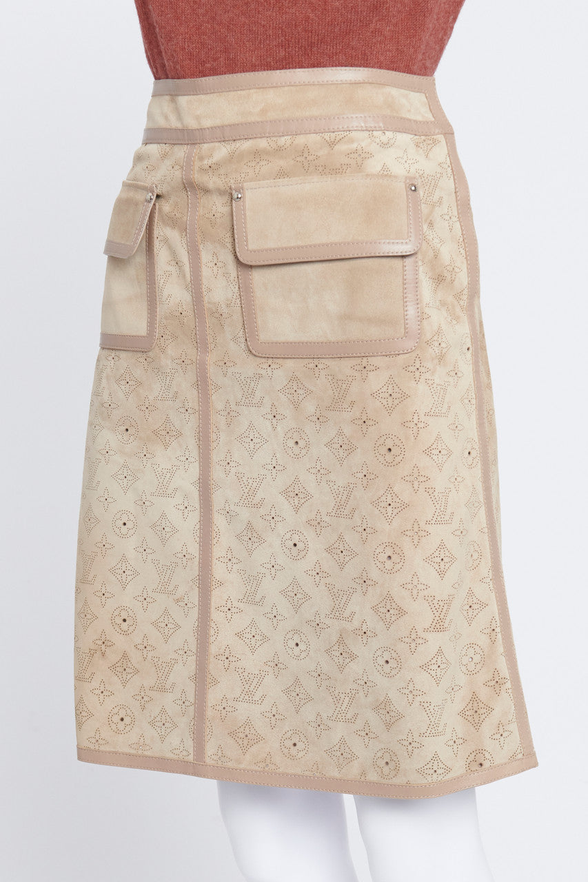 Tan Monogram Suede And Leather Skirt