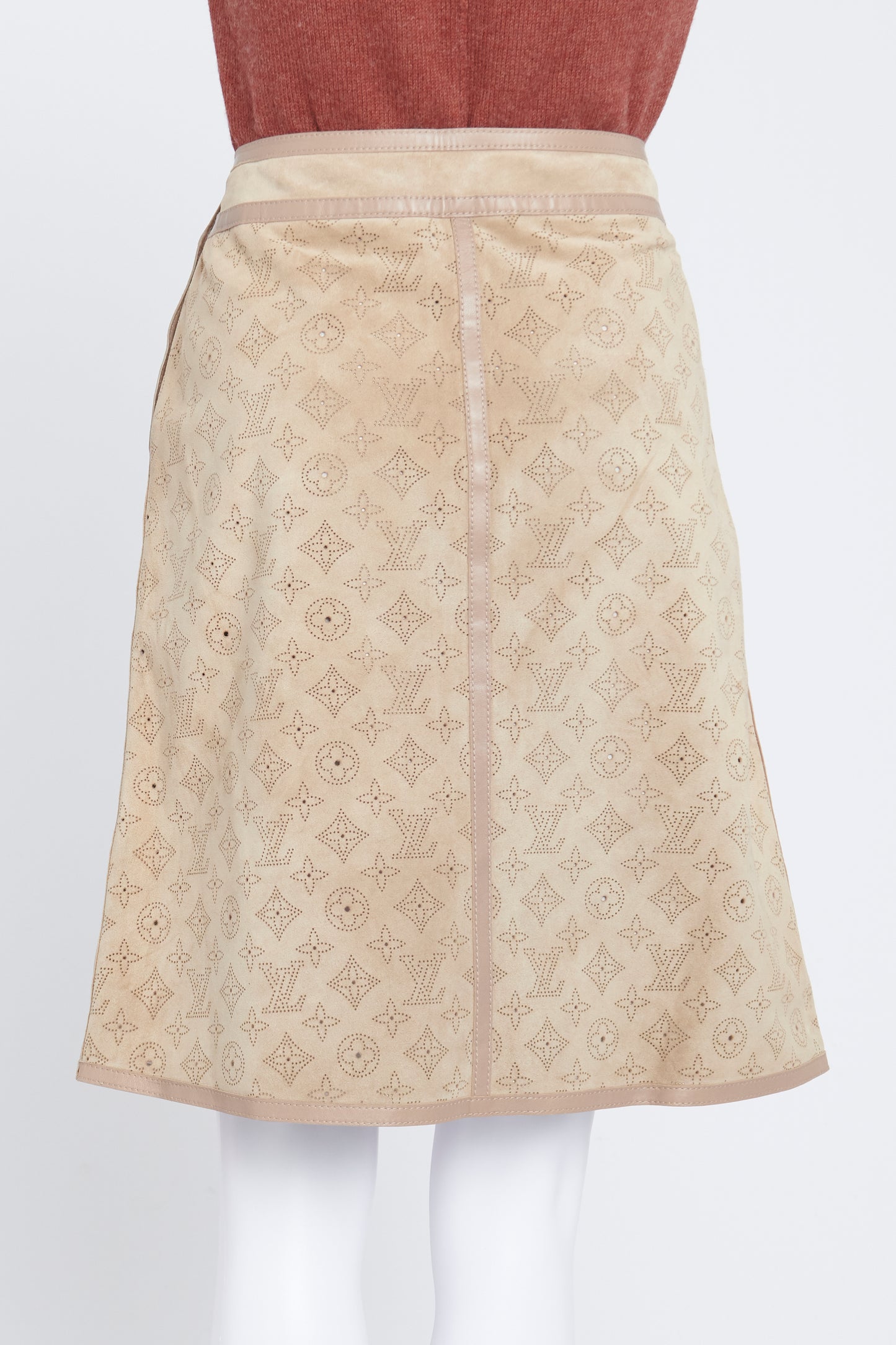 Tan Monogram Suede And Leather Skirt