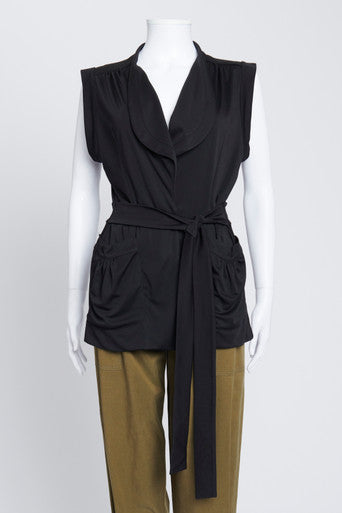 Black Sleeveless Top With Tie Up Front