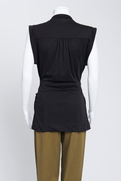 Black Sleeveless Top With Tie Up Front