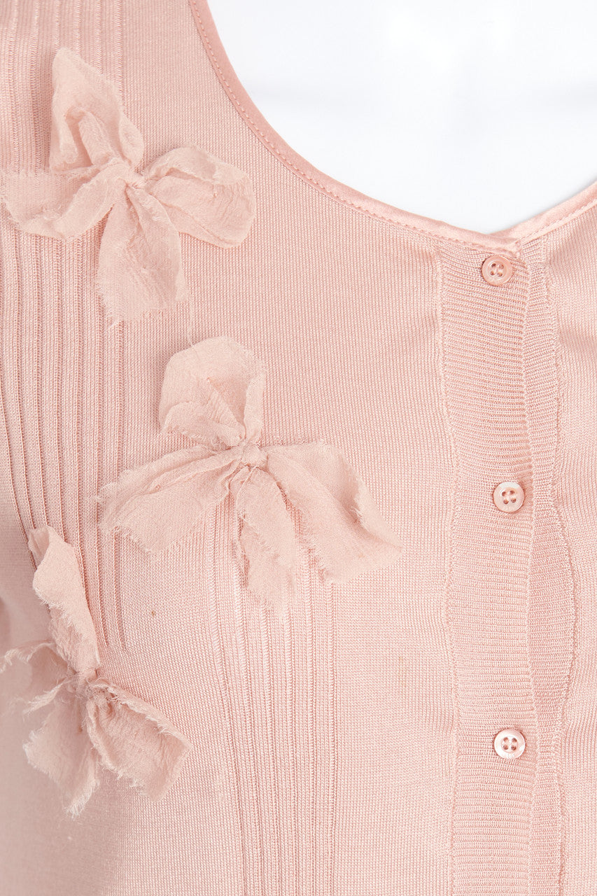 Blush Pink Short Sleeved Cardigan With Floral Applique