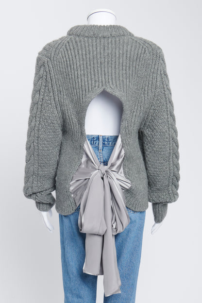 Grey Cable Knit Geneva Jumper With Open Back