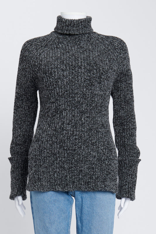 Grey Marl Preowned Roll Neck Jumper With Exaggerated Sleeves
