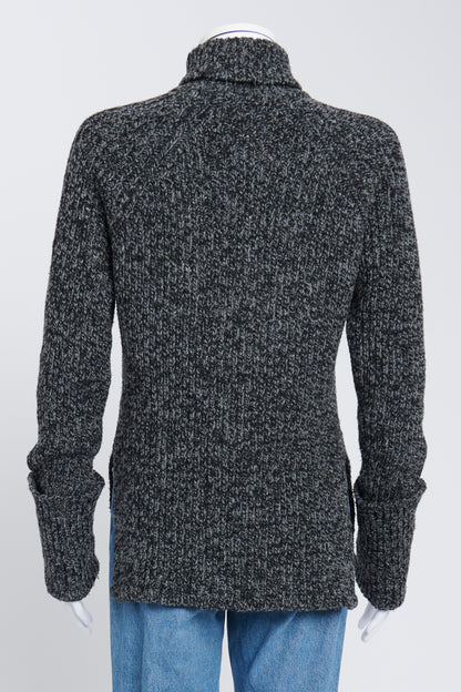 Grey Marl Preowned Roll Neck Jumper With Exaggerated Sleeves