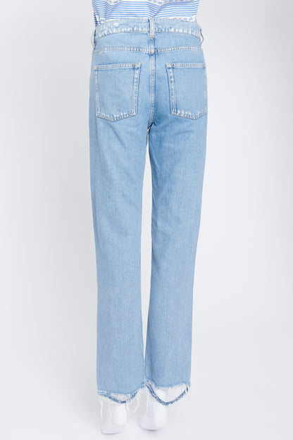 Mid-Blue Straight Jeans With Distressed Detailing