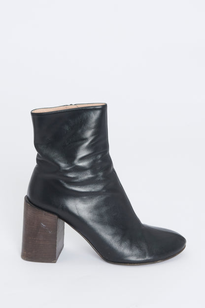 Black Leather Heeled Ankle Boots