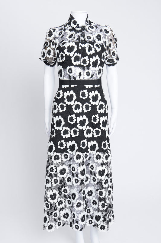Black and White Floral Lace Cut Out Maxi Dress