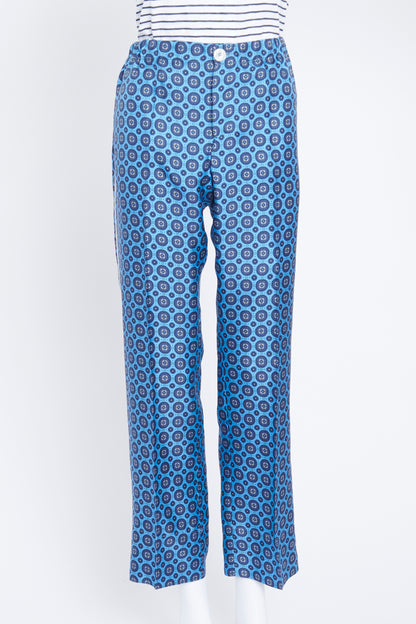 Blue Silk Patterned Trousers