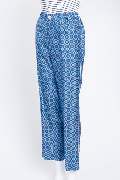 Blue Silk Patterned Trousers