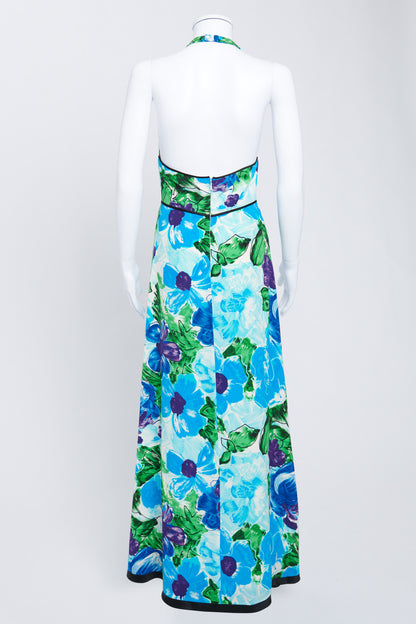 2008 Blue and Green Floral Halter Silk Dress