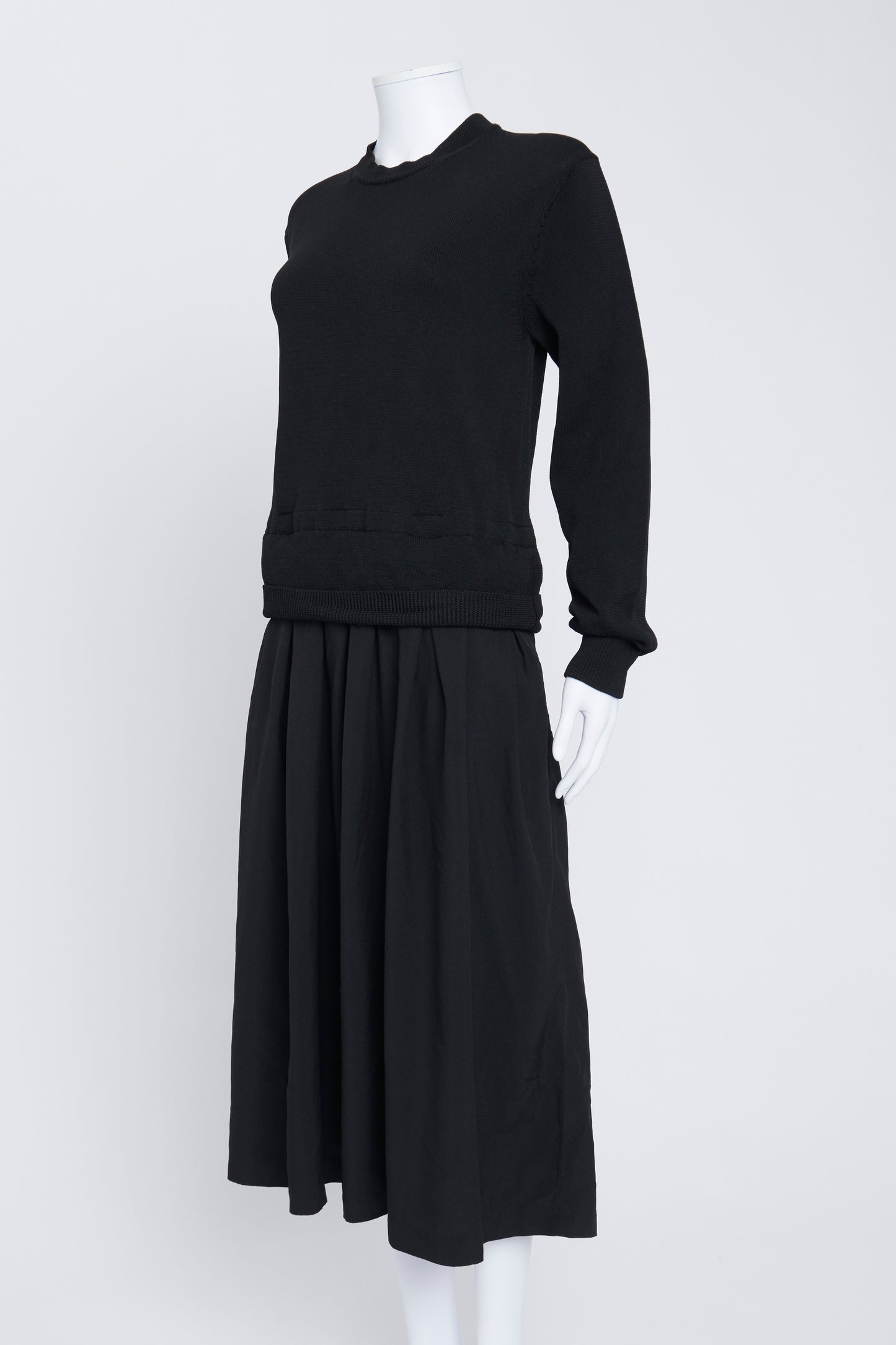Black Layered Knit Midi Dress