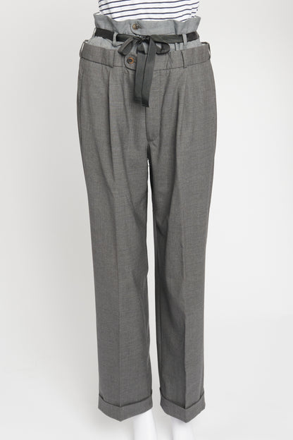 Grey Layered Crepe Trousers