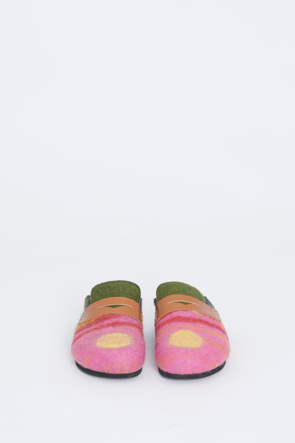 Pink Multi Colour Sunset Image Backless Loafers