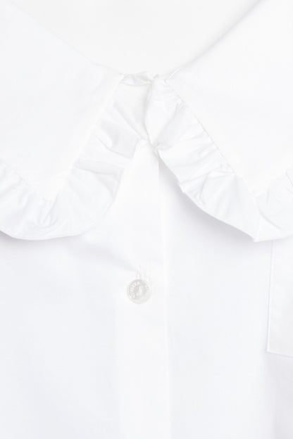 White Cotton Ruffled Collar Blouse