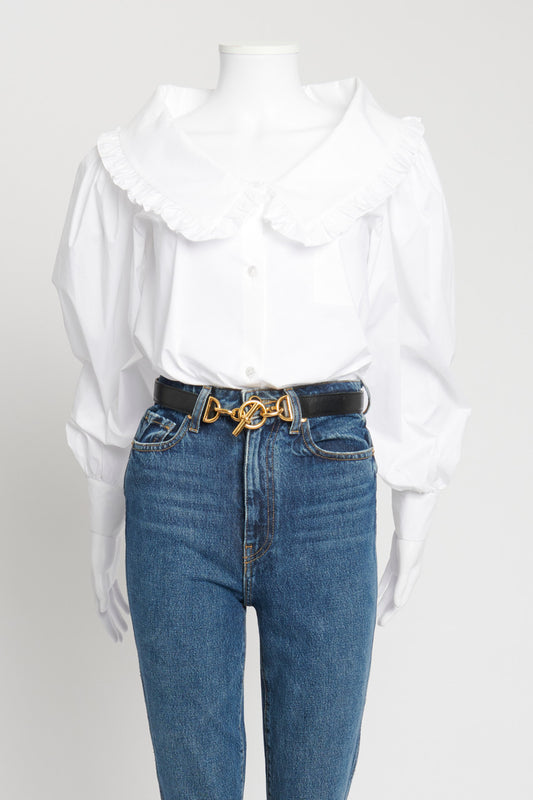 White Cotton Ruffled Collar Blouse