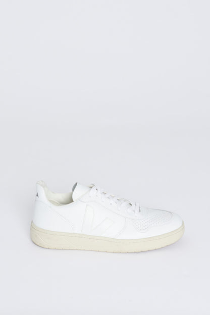 White Leather Preowned Trainers with Beige Sole