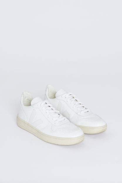 White Leather Preowned Trainers with Beige Sole