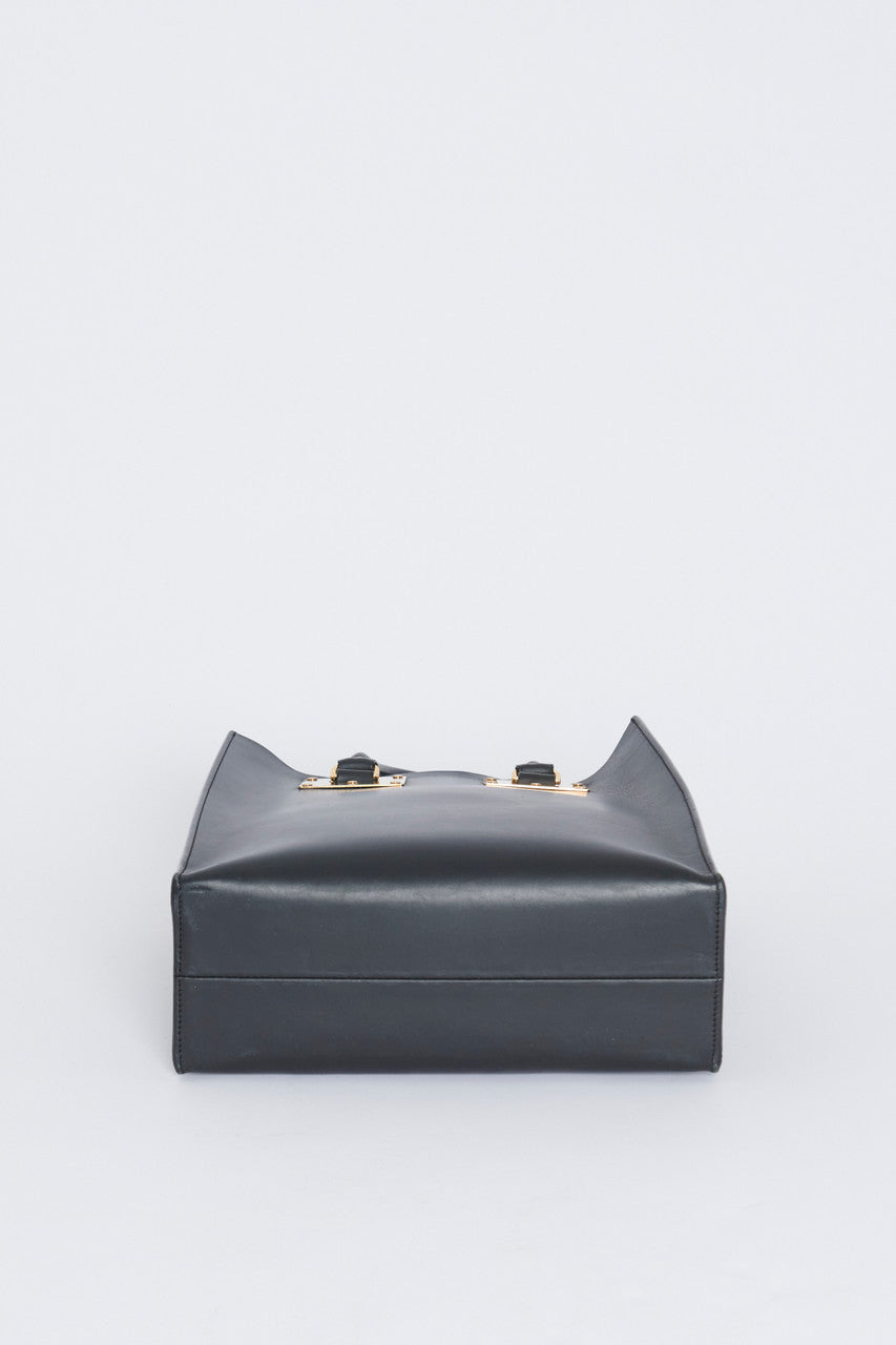 Black Leather Tote with Gold-Plated Hardware