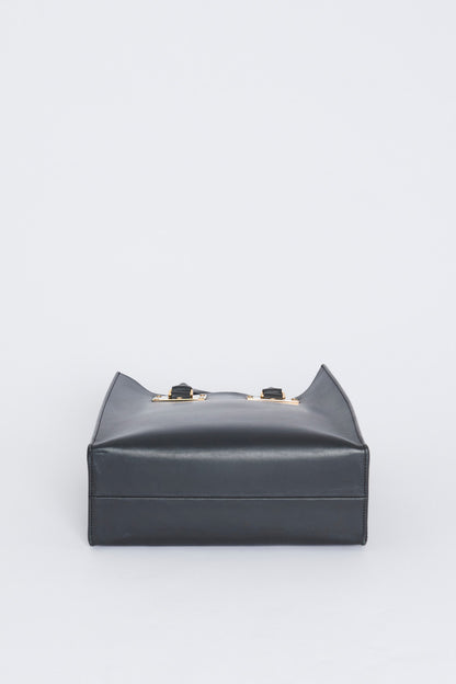 Black Leather Tote with Gold-Plated Hardware