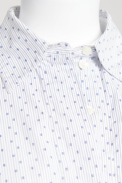 White and Blue Patterned Longline Cotton Shirt